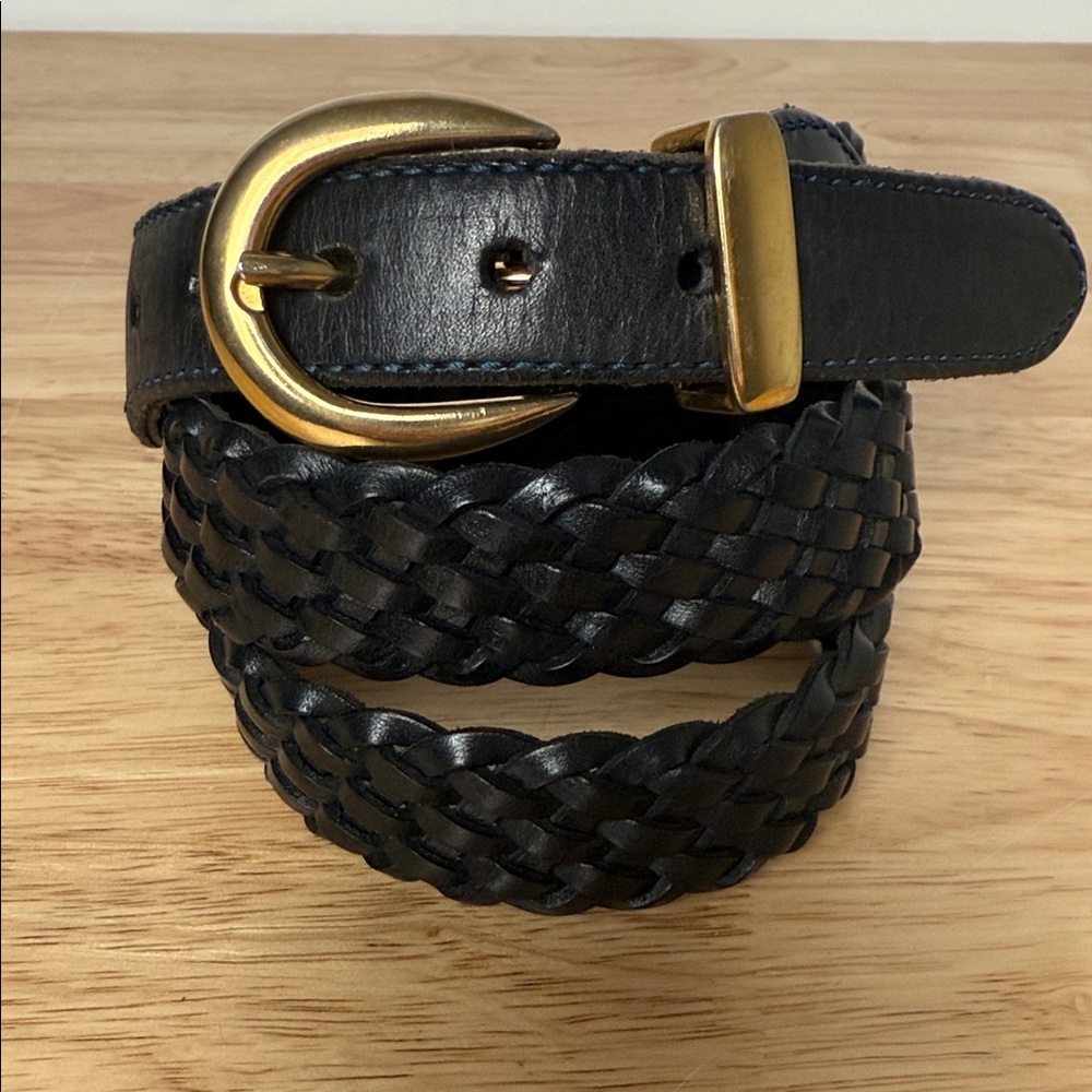 Talbots navy braided Leather Belt with Gold tone Buckle